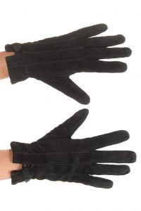 Черни дамски велурени ръкавици от естествена кожа