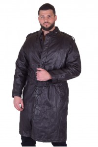 Черен шлифер от естествена кожа