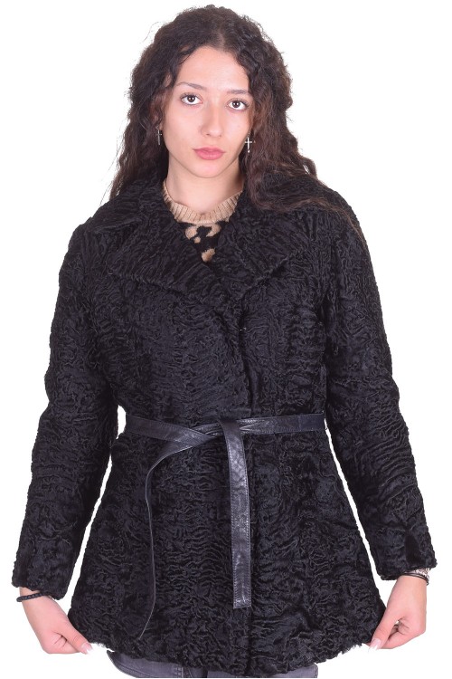 Черно дамско палто от естествен косъм 203.00 лв.