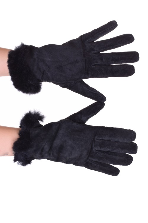 Черни дамски велурени ръкавици от естествена кожа 8.00 лв.