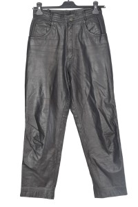 Черен дамски панталон от естествена кожа