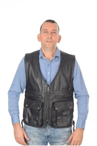 Черен рокерски елек от естествена кожа