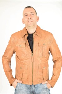 Марково бежово яке от естествена кожа