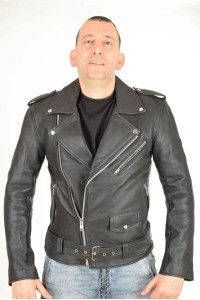 Черно моторджийско яке от естествена кожа