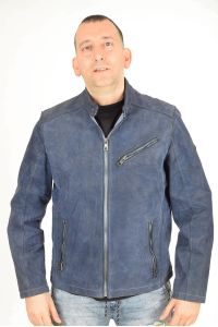 Тъмно синьо велурено яке от естествена кожа