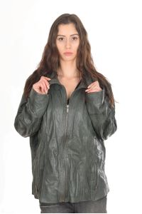 Тъмно зелено дамско яке от естествена кожа