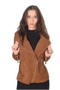 Кафяво велурено яке от естествена кожа